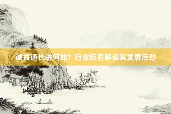 诚益通长进何如？行业巨匠解读其发展后劲